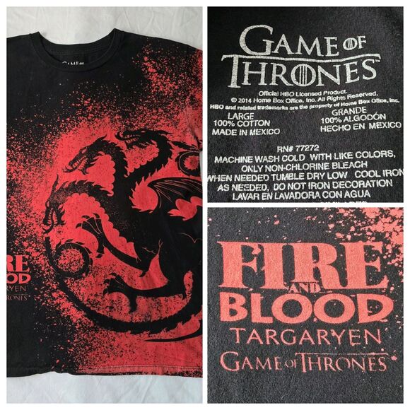 Game Of Thrones HBO Fire And Blood Targaryen Dragon Shirt Mens L Red Mega Print - Picture 1 of 10
